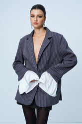 Angustias Şeritli Fırfırlı Dalma Blazer