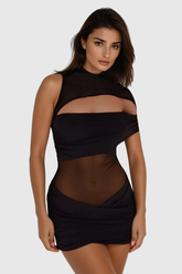 Bernhard Cutout Tek Omuz File Mini Elbise Siyah