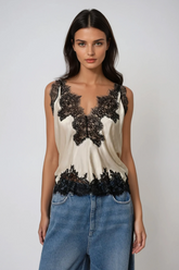 Bess Lace Saten Üst Kayısı Rengi