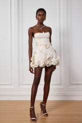 Eleanora Korse Çiçek Düşük Omuz Mini Elbise