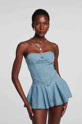 Leora Straplez Bodycon Denim Elbise Açık Mavi