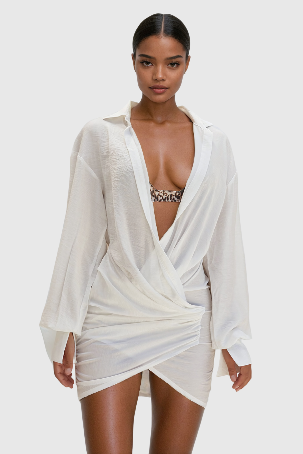 Adler Plunge Dantelli Çapraz Mini Gömlek Elbise