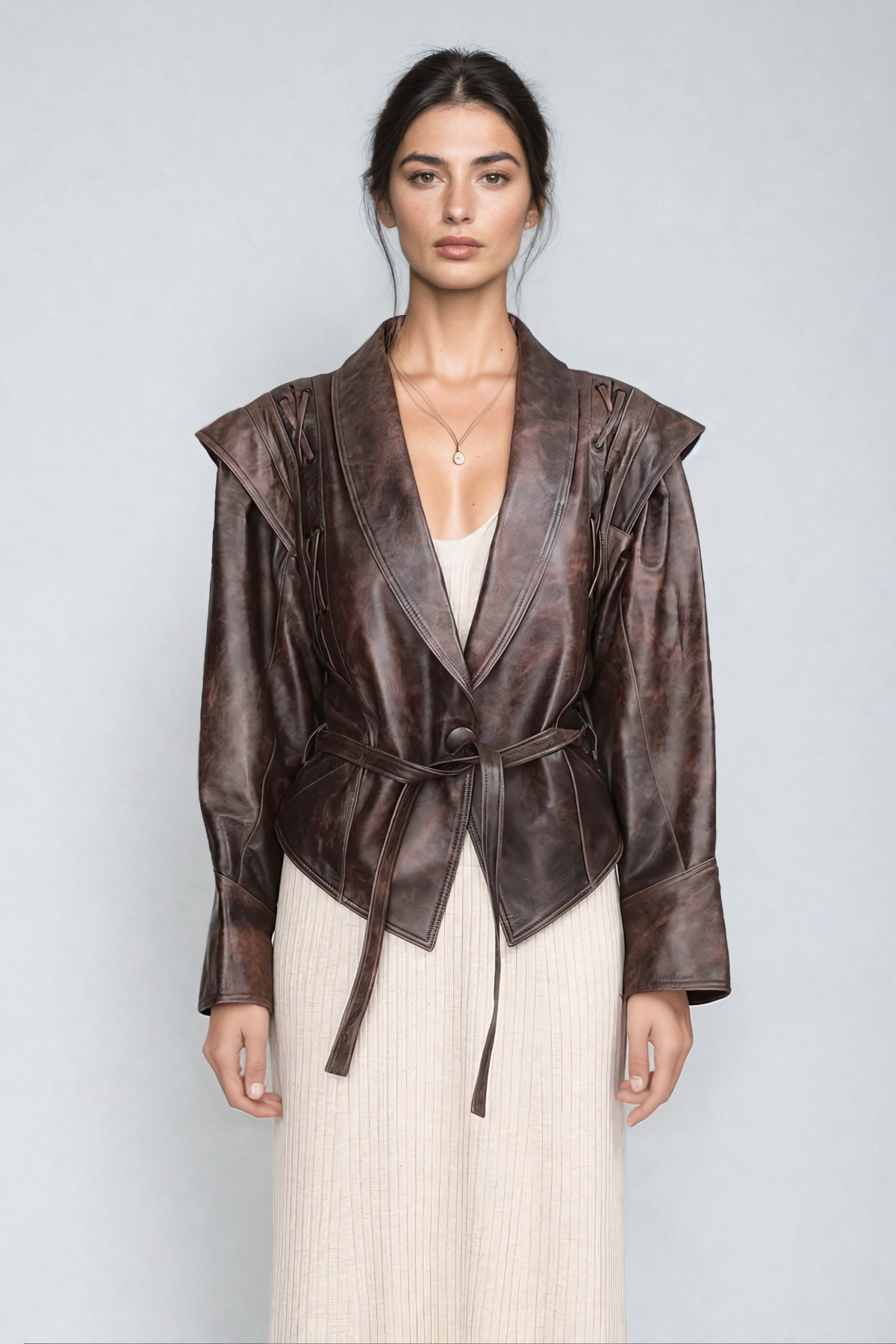 Ahti Deconstruct Bağcıklı Deri Kısa Ceket