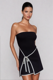 Ainsley Siyah Straplez Bağcıklı Örgü Mini Elbise