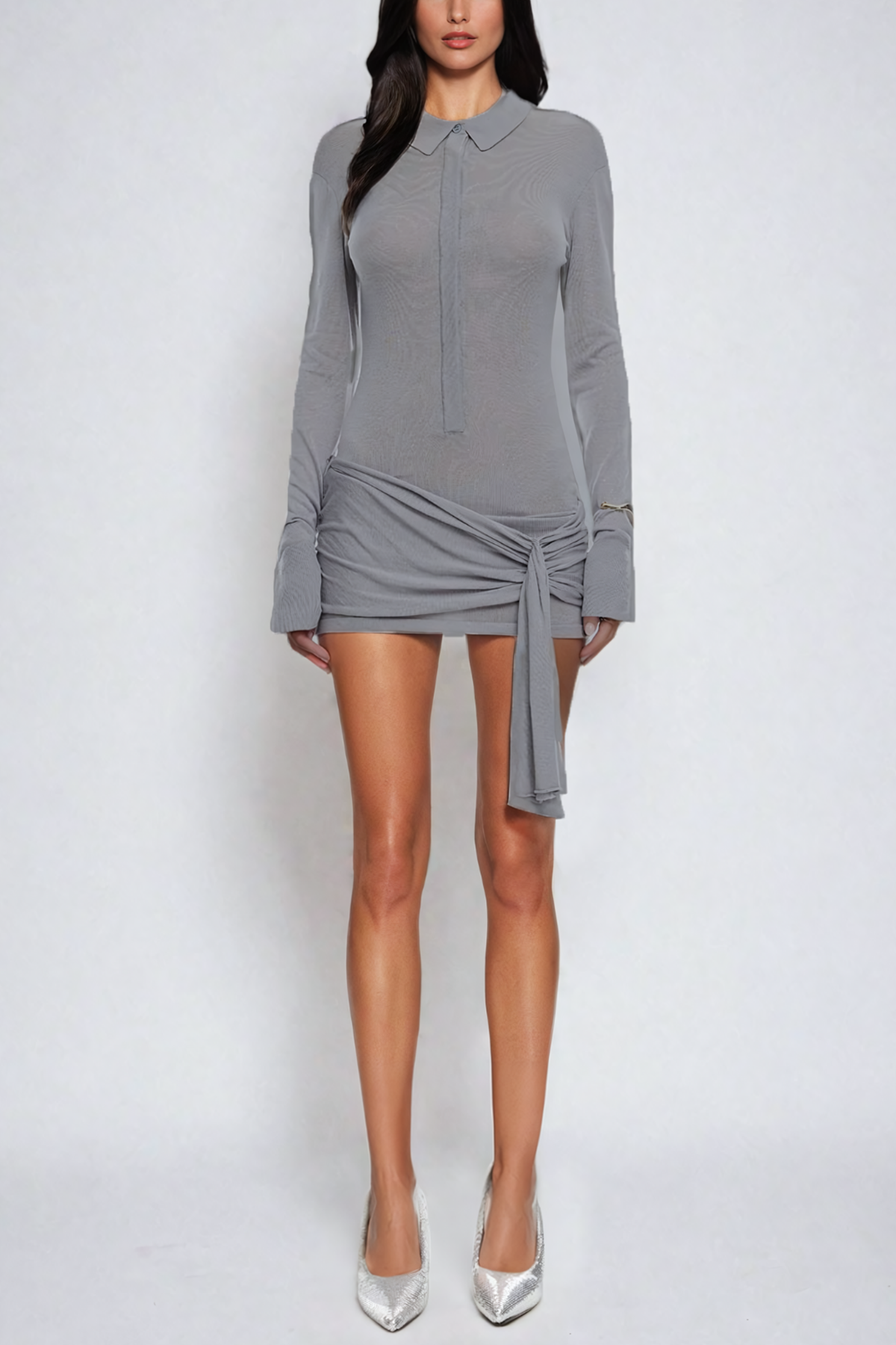 Akande Ruch Bağcıklı Bodycon Mini Elbise