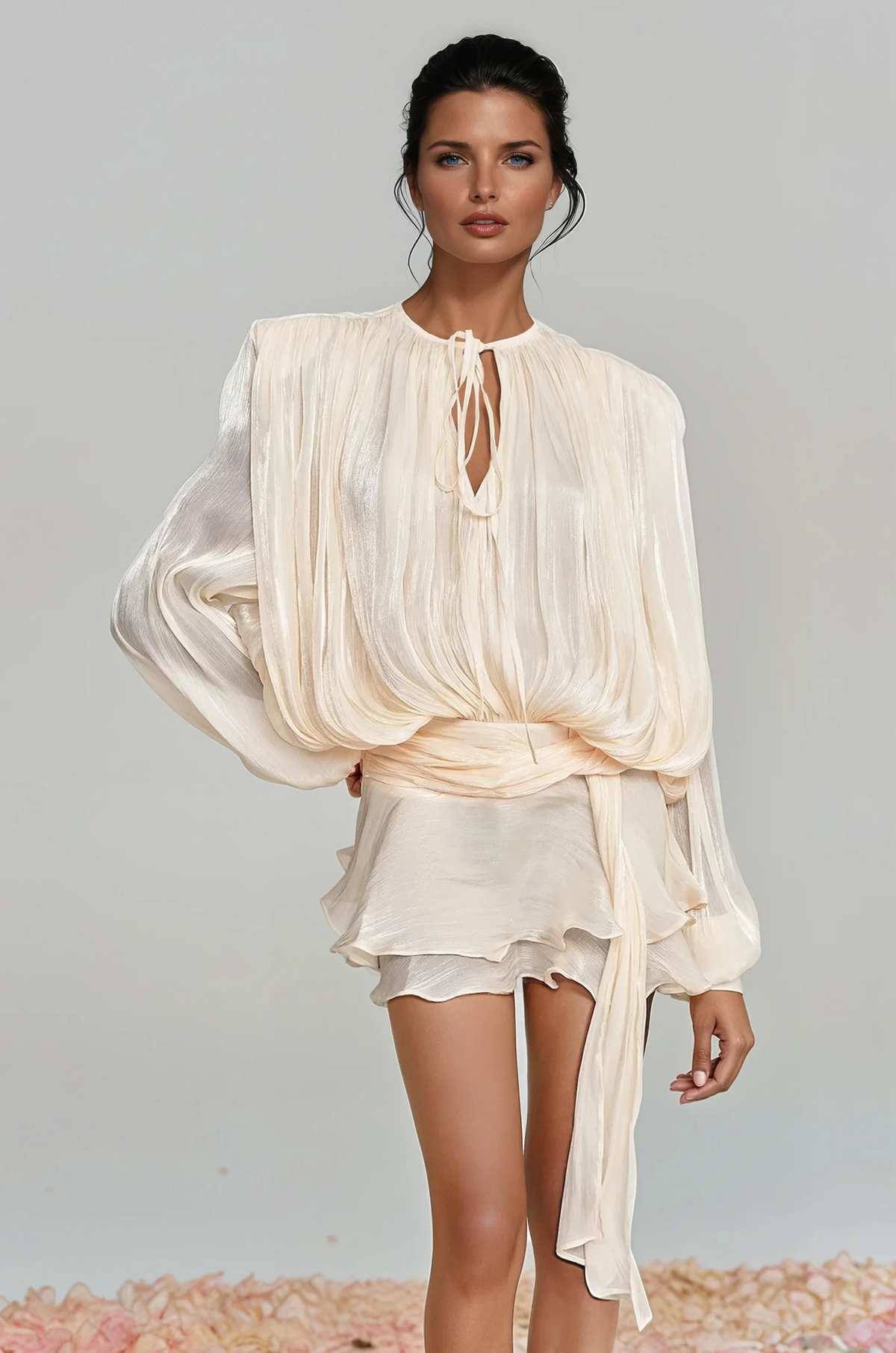 Aminah Kollu Mini Elbise Kayısı Rengi