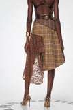 Bahman Patchwork Asimetrik Ekose Midi Etek
