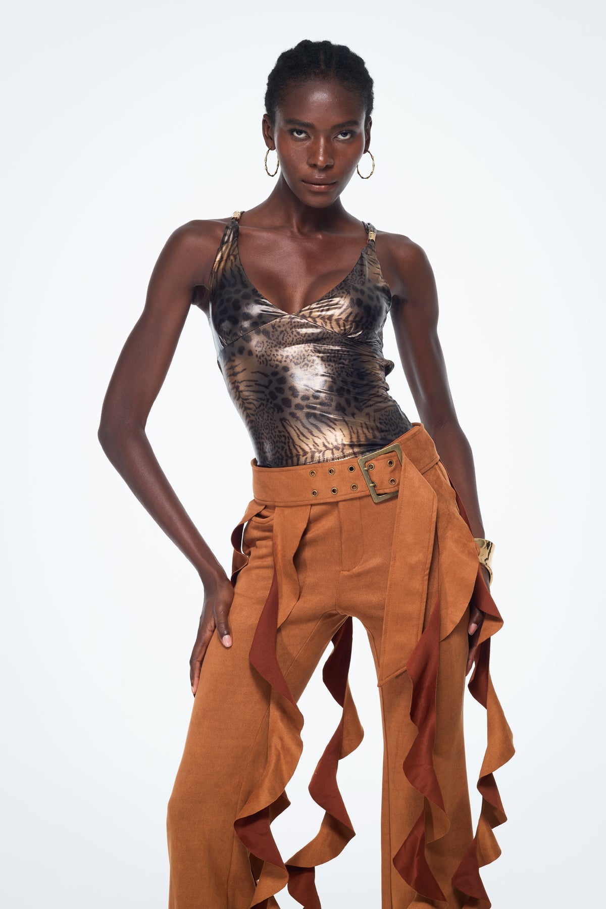 Bakari Leopar Sırtı Açık Vücuda Oturan Üst