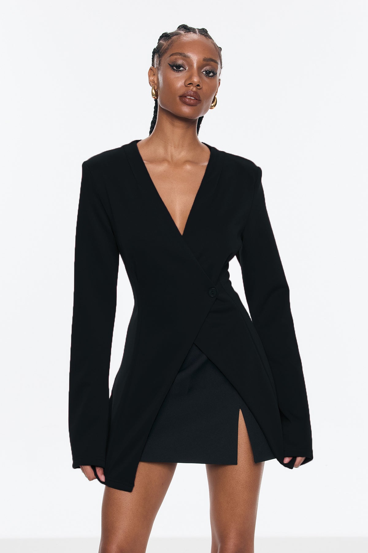 Bellatrix Deconstruct Split Bodycon Blazer Siyah