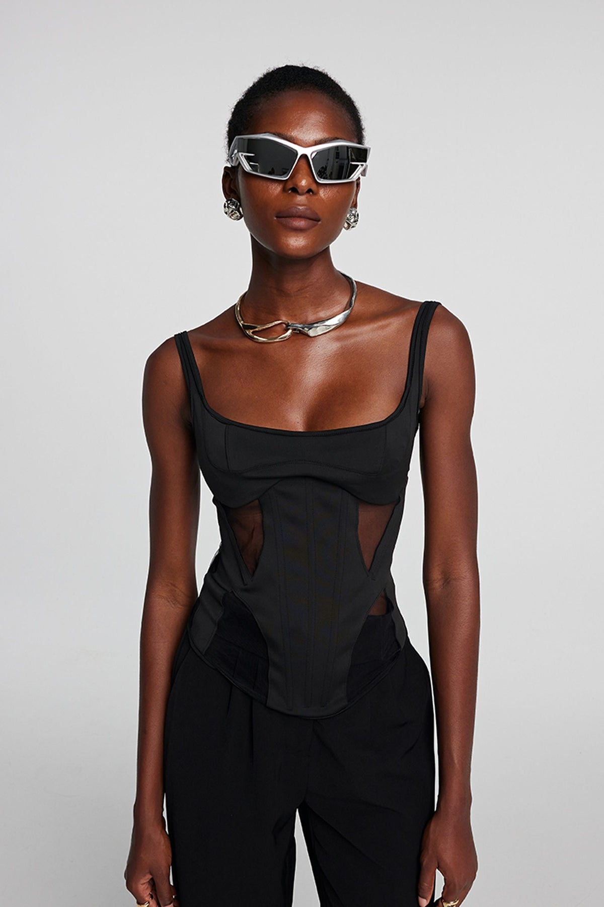 Chana Korse File Transparan Üst Siyah