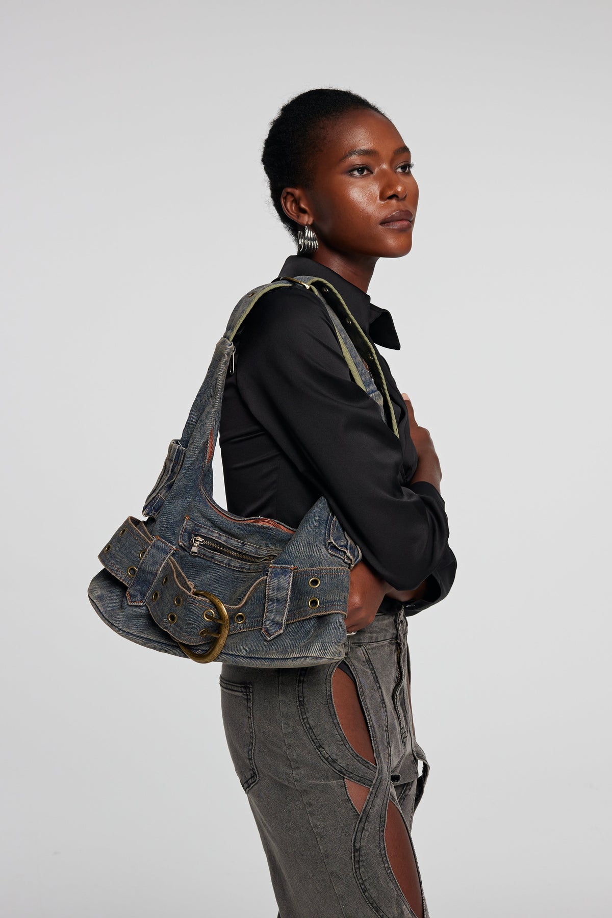 Michaela Cep Kemerli Denim Çanta