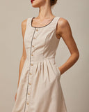 Haki Yuvarlak Yaka A Kesim Midi Elbise